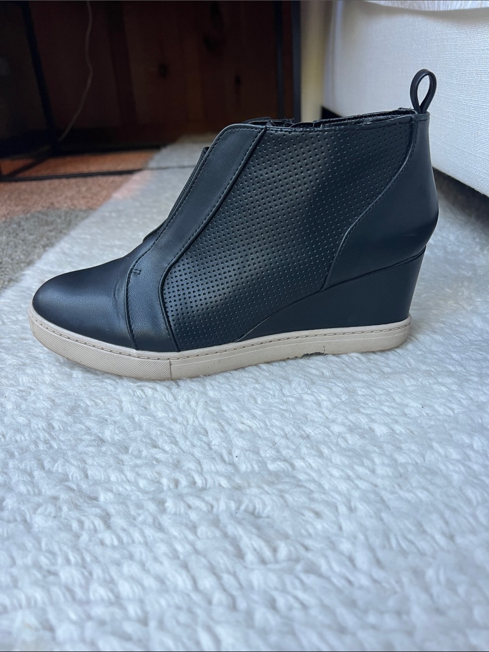 Wedge Sneaker Ankle Boot in Black Vegan Leather
